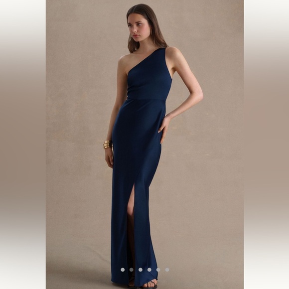 BHLDN Dylan One Shoulder Satin Side-Slit Gown - Picture 2 of 5